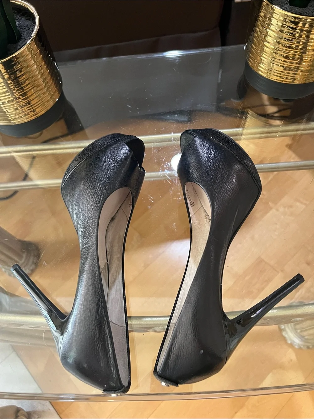 Michael Kors Black Leather Peep-Toe Stiletto Heels